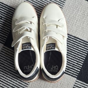 Ryka Cream White Velcro Kids Sneakers with Black Heel